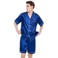 thumbnail image 2 of Aisomnus Men's Silk Pajama Set | Silky Satin | Short Sleeve Top and Shorts | Button nightwear Set-L, 2 of 9
