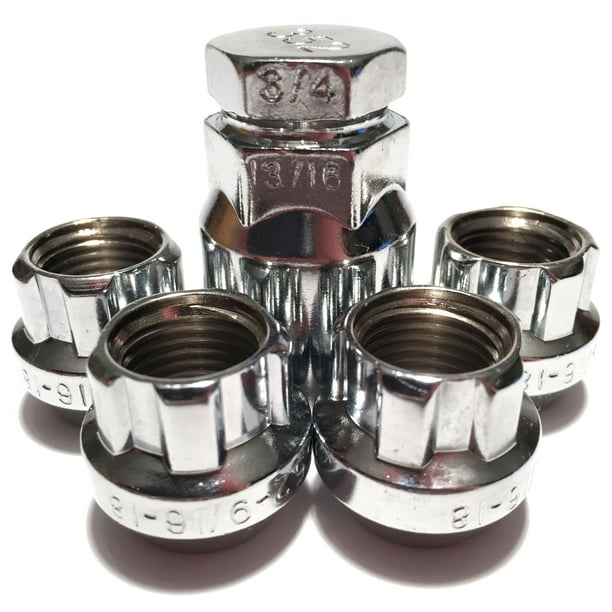 4 CHROME OPEN END BULGE 9/16 WHEEL RIM ACORN LOCKING LUG NUTS LOCKS AND