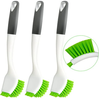 Dish Brush with Handle, Kitchen Scrub Brushes for Cleaning, Dish Scrubber  with Stiff Bristles for Sink, Pots, Pans （2 Pack）