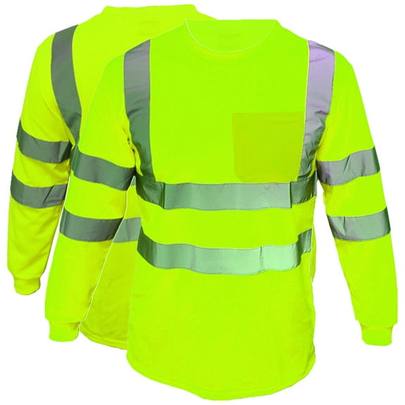 2 Pack-High Visibility Long Sleeve T-Shirt Hi Vis Green Work Safety Reflective Tape Class 3 Size: Large