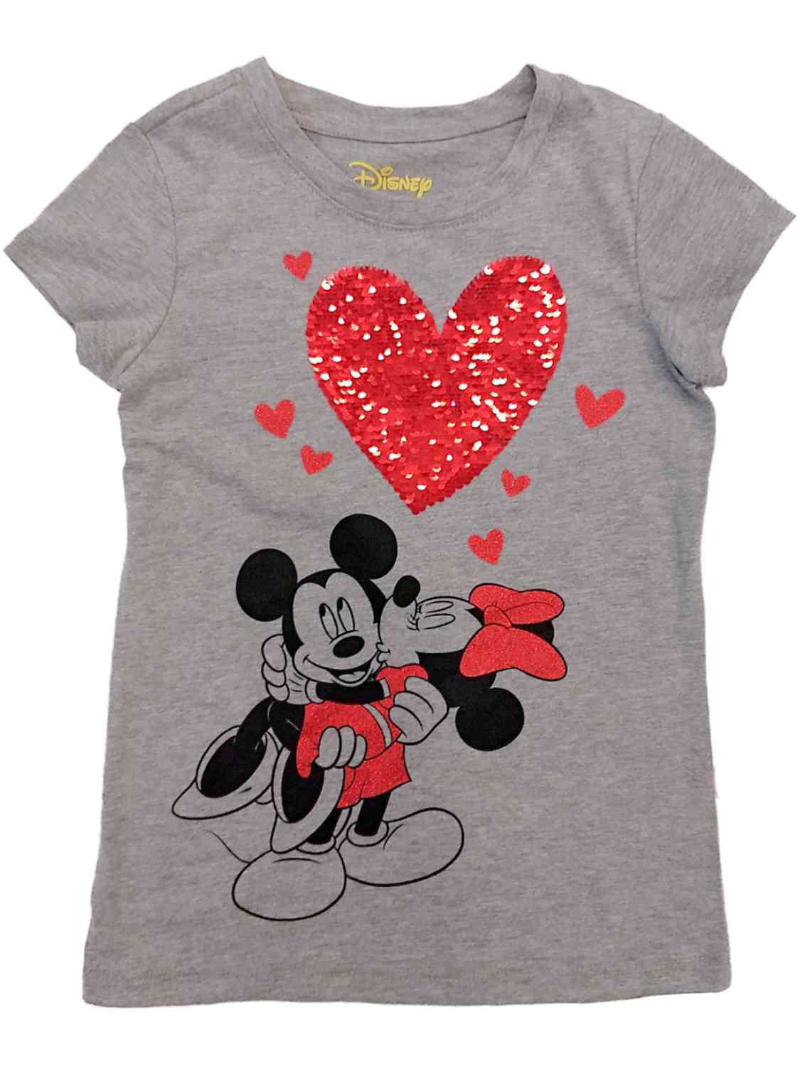 Disney Girls Gray Sequin Heart Mickey \u0026. sequin valentine shirt. 