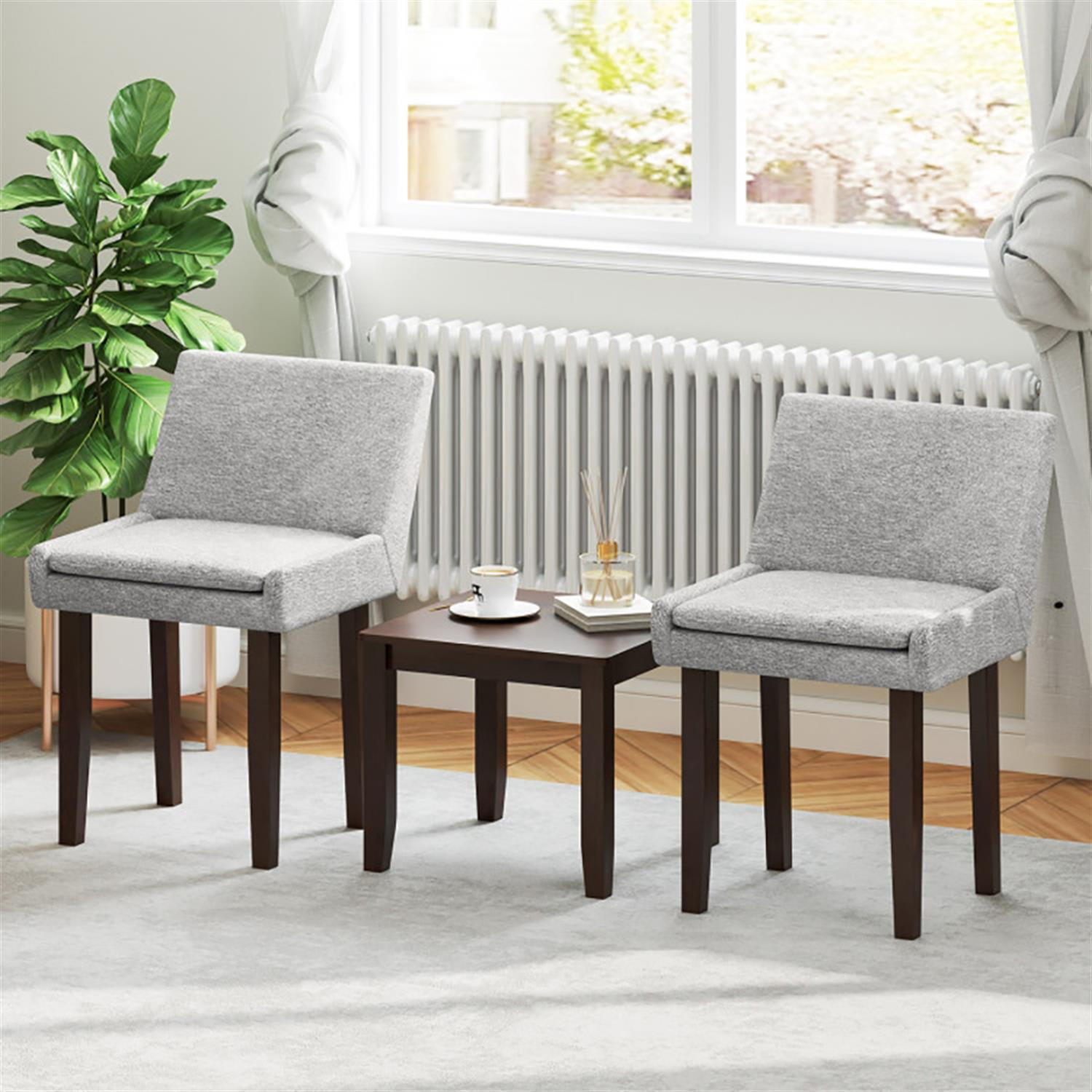 Demi Bonn 3-Piece Bar Table Set with 2 Chair, Accent Table and Chair Set, Perfect for Small Space, Kitchen and Living Room, Gray
