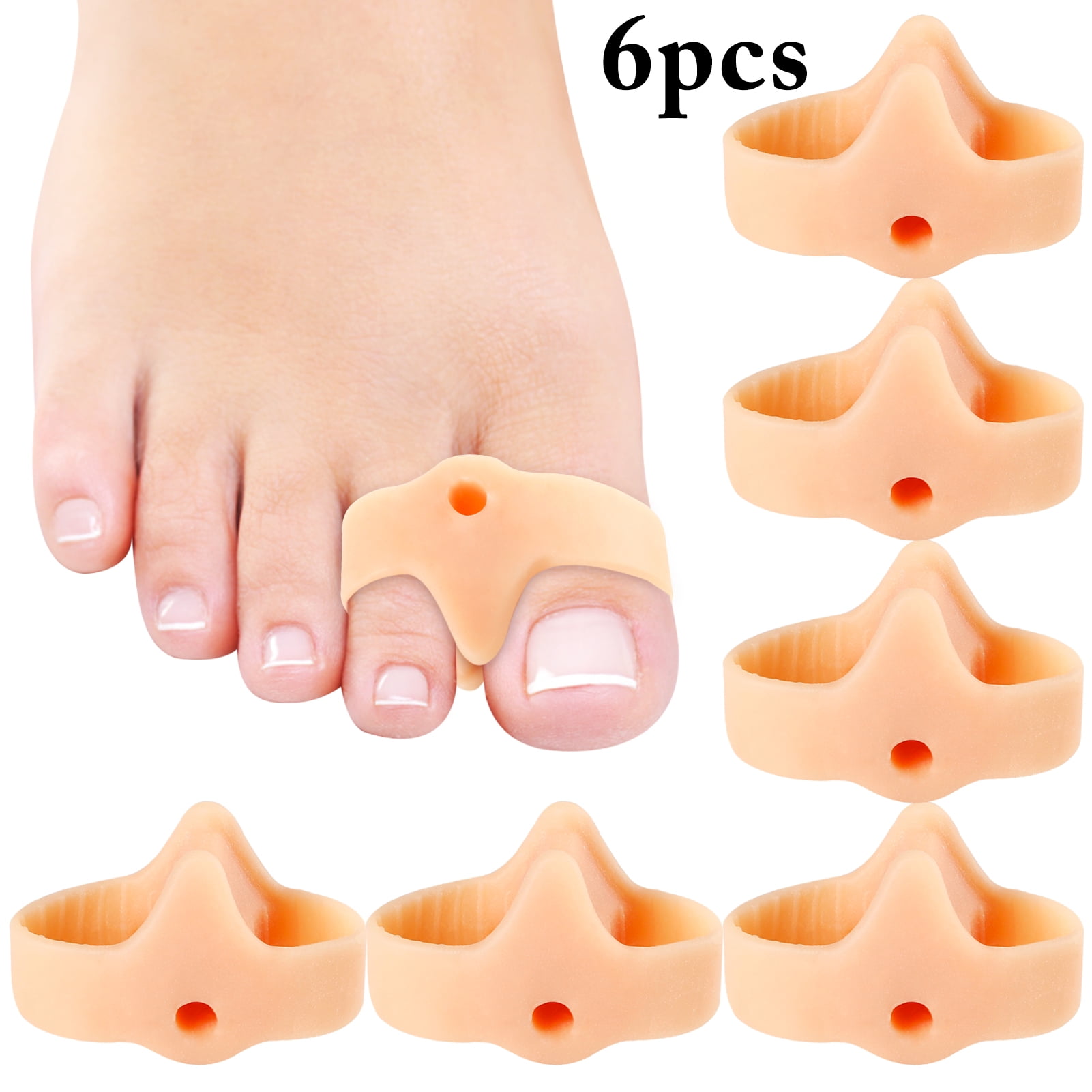 Peaoy 6Pcs Toe Separators with 2 Loops Silicone Bunion Corrector Big Toe Spacer for Crooked and Overlap Toe (Beige)