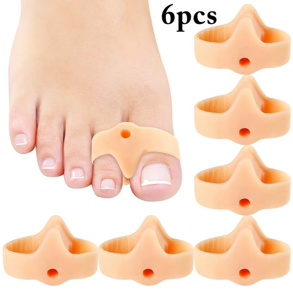 Peaoy 6Pcs Toe Separators with 2 Loops Silicone Bunion Corrector Big Toe Spacer for Crooked and Overlap Toe (Beige)