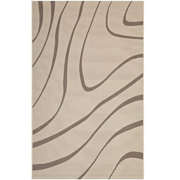 Modway Surge Swirl Abstract 8x10 Indoor and Outdoor Area Rug in Light and Dark Beige