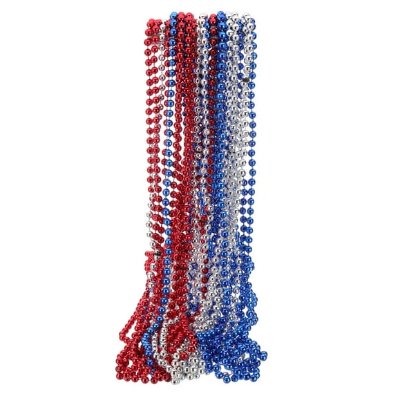 Uxcell 24 Pcs Mardi Gras Beads Necklaces, 6mm 33" Carnival Beaded Necklaces, Round Bulk Party Beads Necklace Costume Supplies for Christmas Event Party Favors Decorations, Red/Silver/Blue