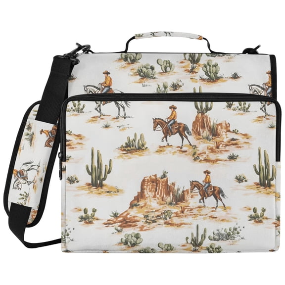 ALAZA Zipper Binder Western Cowboy Horses Pattern 2 inch 3 Ring 500 Sheet Capacity Trapper Keeper File Folder Organizer Bag