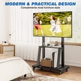 thumbnail image 3 of RTVR Rolling TV Cart Stand on Wheels for 40-86 inch TVs with Storage Shelves, Reinforced Wide Base up to 200lbs, Black, 3 of 9