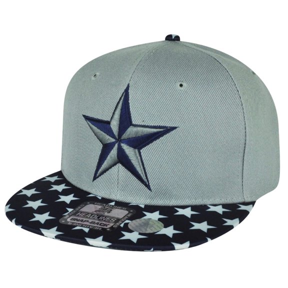 Nautical Star 3D Satin Flat Bill Snapback Patriotic Adjustable Hat Cap Gray Blue