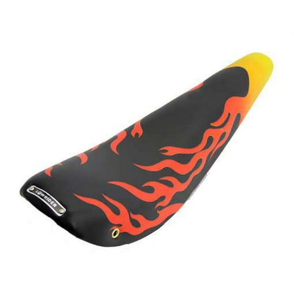20" Banana Saddle Red/Yellow/Flame. Bike seat, bicycle seat, lowrider bike seat, lowrider bicycle seat, chopper bike seat