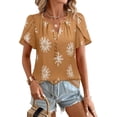 thumbnail image 2 of Womens Summer Boho Blouse Short Sleeve Button Down Floral Top Casual Business Work Shirt Fashion Beach Vacation Tops, 2 of 5