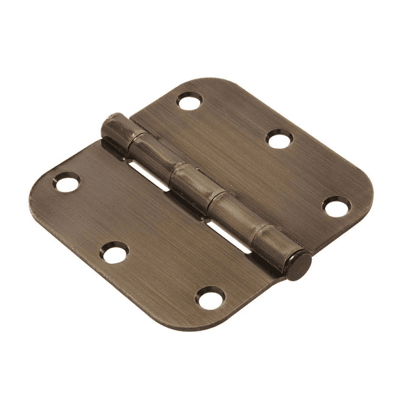 Hardware Essential 3-1/2" Antique Brass Door Hinge 5/8 in. Round Corner (9-Pack)