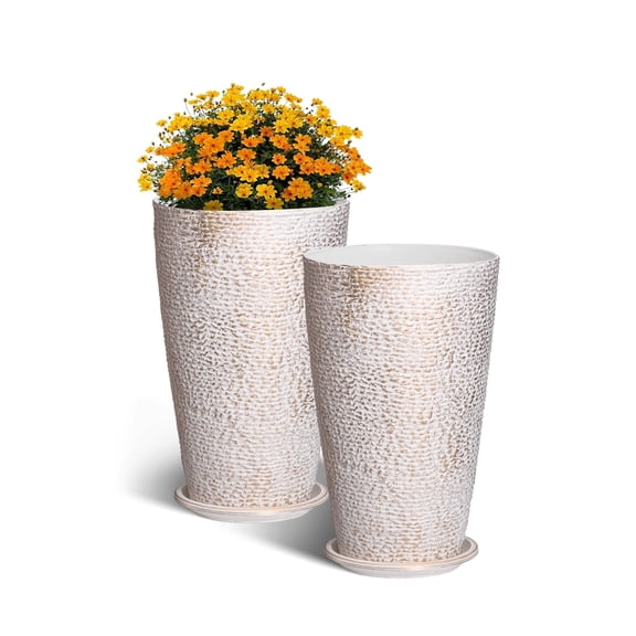 VEVOR Set of 2 Tall Outdoor Planters 21"H, Round Large Planters For Front Porch and Patio, Stone Finish Flower Tree Plant Pots