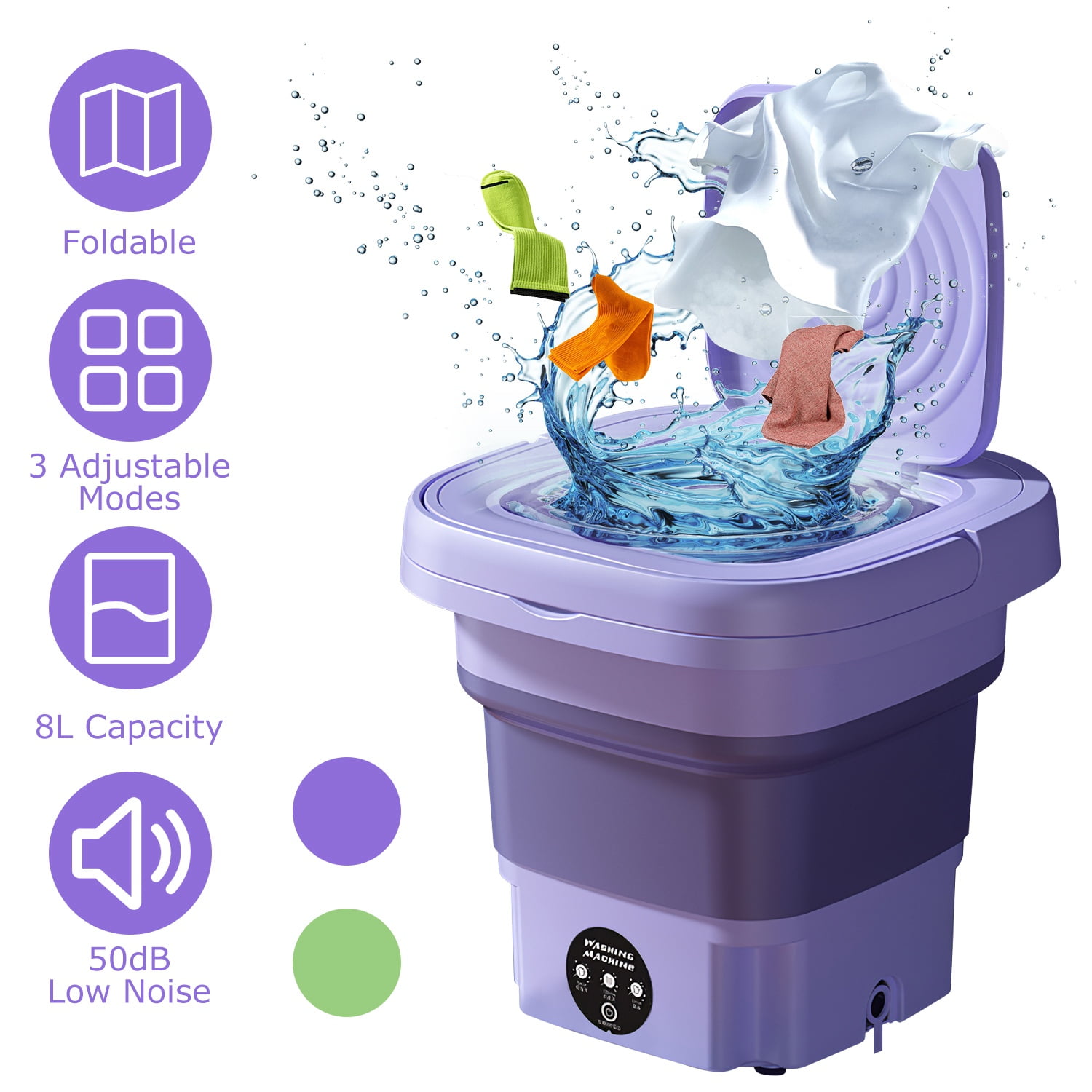 iMounTEK 8L Folding Mini Washer with 3 Modes Deep Cleaning of underwear, baby clothes, Portable Washing Machine for Apartments, Dorm, Camping, RV, Travel Laundry[Purple]