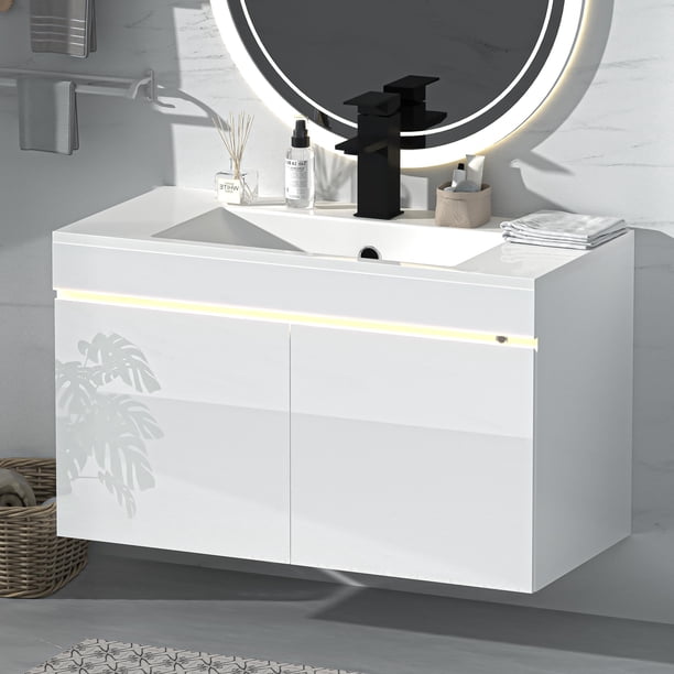 Tocador de baño AHB de 76 cm con lavabo combinado de alto brillo con luz LED