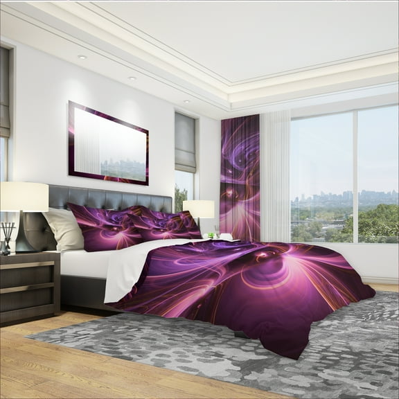 Designart 'Purple Fractal Light Art in Dark' Modern & Contemporary Duvet Cover Set