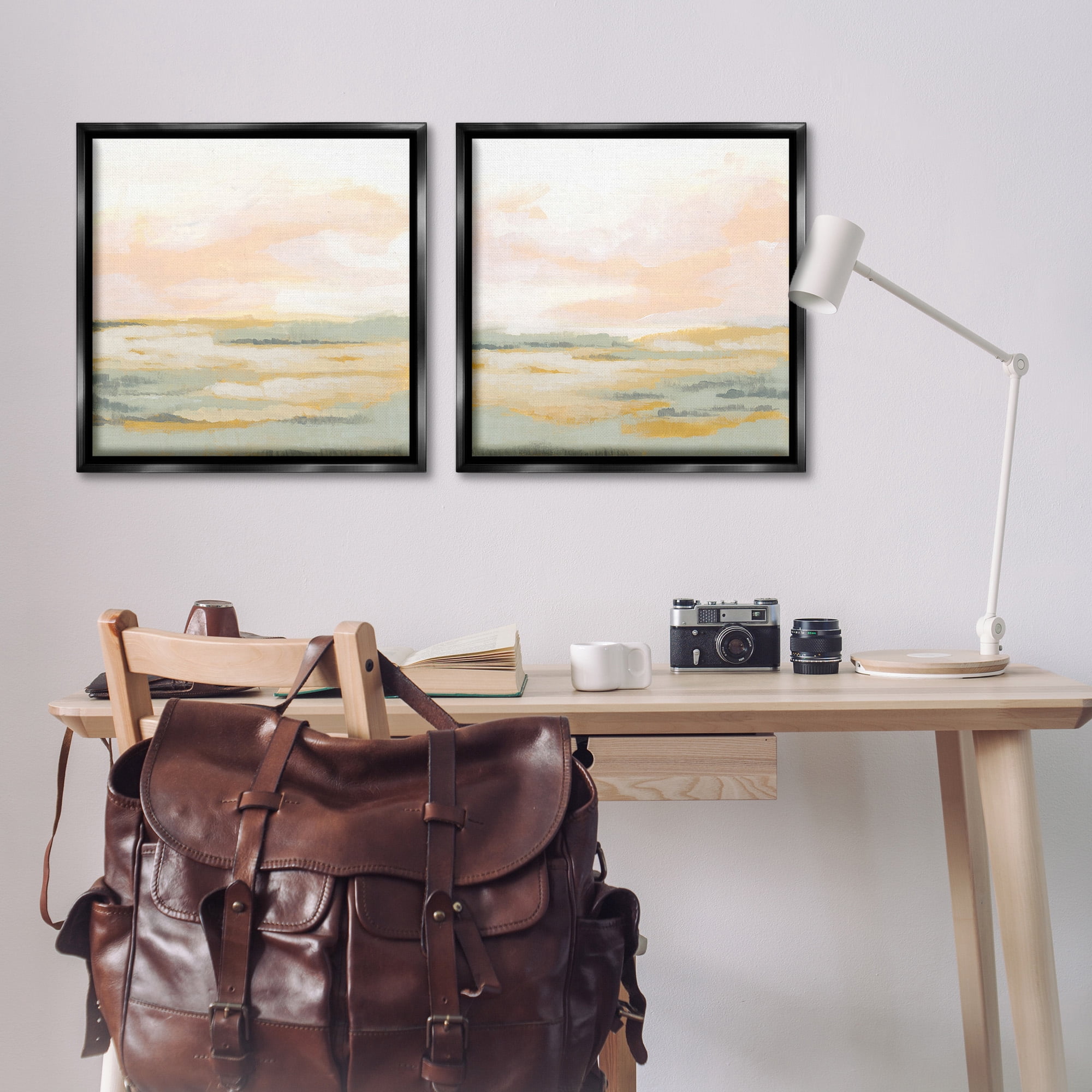 Stupell Industries Sunrise Sky Abstraction Landscape Painting Black Floater Framed Canvas Art Print Wall Art, 25 x 25, Set of 2