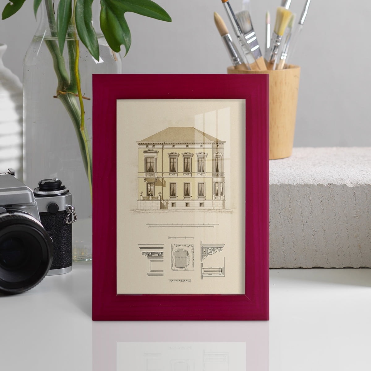 Estate and Plan VI -Framed Print w/glass-Cherry Red