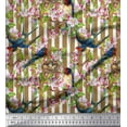 thumbnail image 1 of Soimoi Poly Georgette Fabric Bird,Stripe & Periwinkle Floral Print Fabric by The Yard 52 Inch Wide, 1 of 3