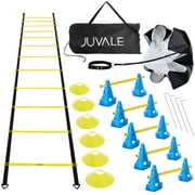 28 Piece Agility Ladder Speed Training Equipment - Sports Athlete Footwork Set with Workout Ladder for Ground, Resistance Parachute, Hurdles, and Cones
