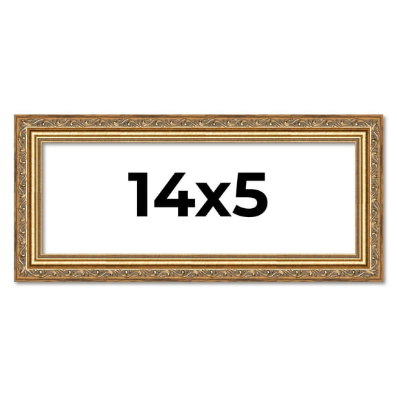 14x5 Frame Gold Solid Wood Picture Frame Width 1.25 Inches | Interior Frame Depth 0.375 Inches |