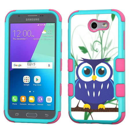 ShockProof Case for Samsung Galaxy J3 Luna Pro 4G LTE / J3 Eclipse / J3 Emerge / J3 Prime, OneToughShield ® 3-Layer Hybrid Protector Phone Case (Teal/Pink) - Blue