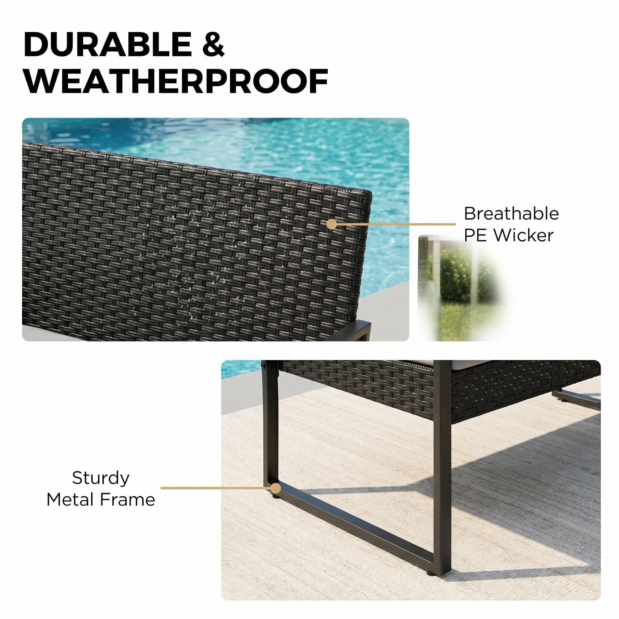 Lofka Patio Furniture Set, 4-Piece Outdoor Sectional Furniture Set with Coffee Table for Conversation & Dining, Gray Rattan