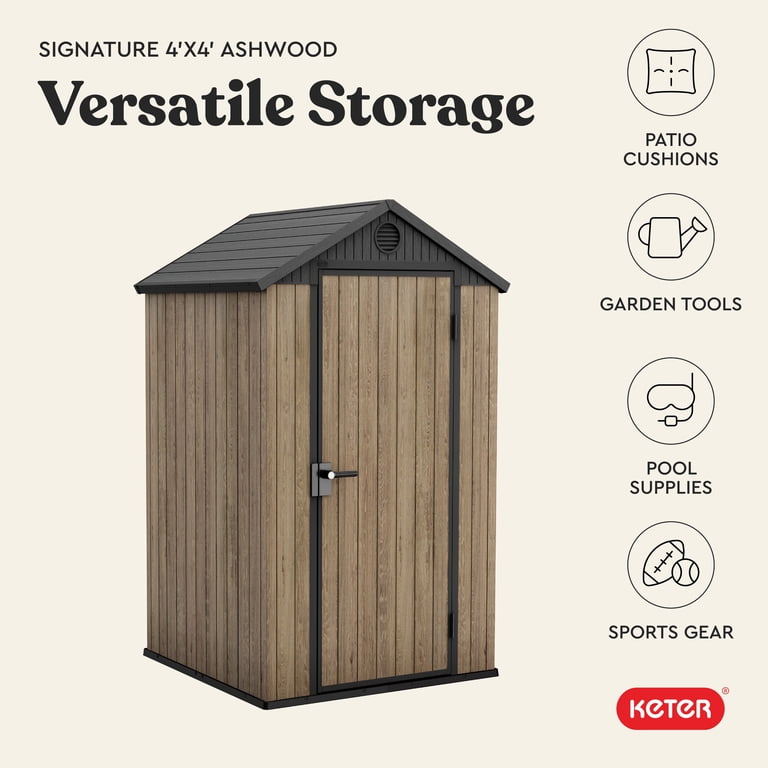 Keter Darwin 4x4 ft. Outdoor Storage Shed, Weatherproof Lockable Keter Darwin 4x4 ft. Outdoor Storage Shed, Weatherproof Lockable