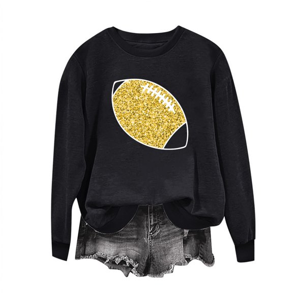 XPMWRP Women's Oversized Football Printed Hoodies Sweatshirt Long Sleeve Casual Crew Neck Pullover Tops Loose Winter Warm Sweatshirt Black L