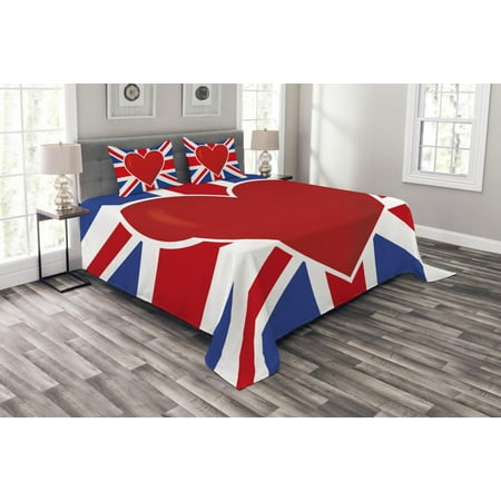 Union Jack Bedspread Set British Flag With A Big Red Heart In