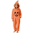 thumbnail image 2 of Miqool Boys Girls Halloween Onesie Pajamas Pumpkin Graphic Full Zip Long Sleeve Hooded Jumpsuits Flannel Fleece Loungewear with Pockets, 2 of 7