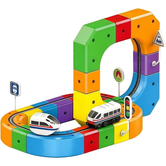 Unique Movable Slot Car Track Train Set, 3D Cube Electric Building Toys Train Track, Perfect STEM Educational Toy for Christmas Collectibles & Gifts (51pcs)
