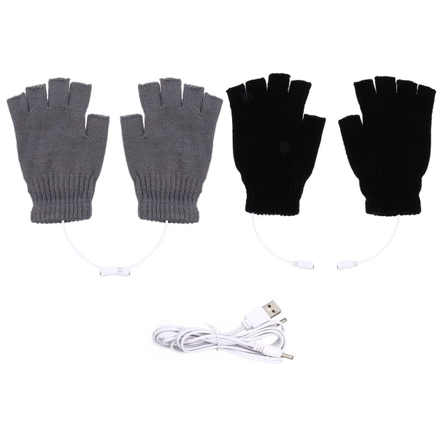 BRIGHTFUFU 2 pares de guantes calefactables USB de lana para invierno, guantes térmicos de medio dedo con calefacción