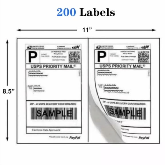200 Premium 8.5" X 5.5" Half Sheet Self Adhesive Shipping Labels 2 Per Sheet