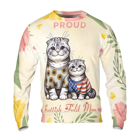 Happy Mother's Day Proud Scottish Fold Mom All Over Print 3D Sweatshirt Unisex Merch Cat Lover Kitten Owner Gifts - 03003
