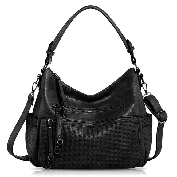 Capamaster Leather Hobo Bag Women Retro PU Bag Large Crossbody Shoulder Bag Casual Handbag Purse Top-handle Satchel Bags Black
