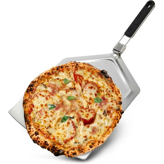 Pizza Peel - Extra Large, Stainless Steel Metal Pizza Paddle with Folding Handle, Outdoor Pizza Oven Accessories - 13 Inch x 15 Inch
