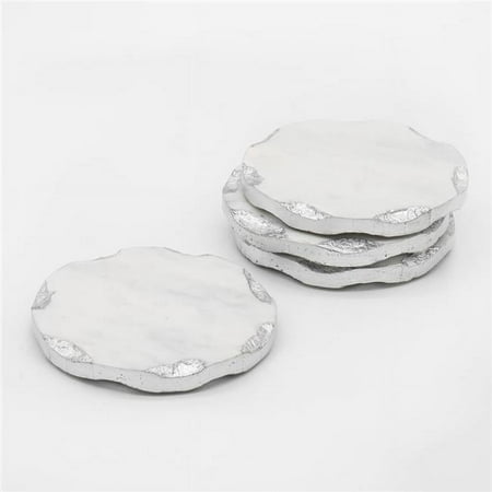 

Godinger 61855 Lavi Marble Round Coasters with Silver Edge - White & Silver - Set of 4