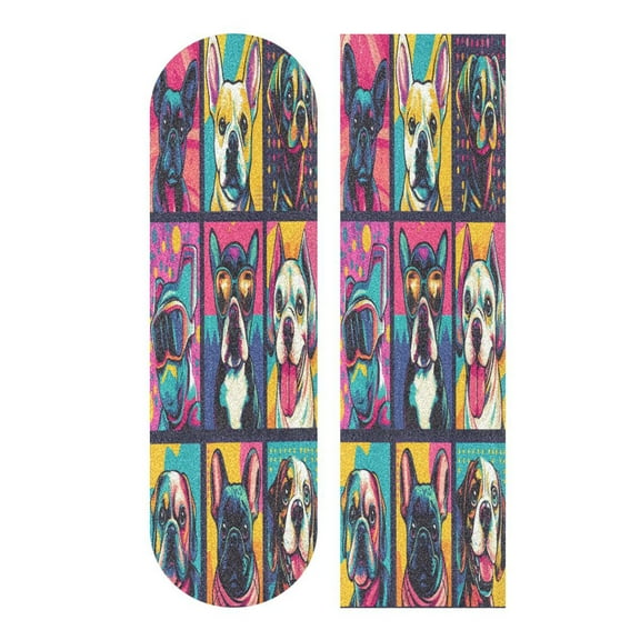 33.1" x 9.1" PVC Anti-Slip Pad Skateboard Anti-Slip Pad with High-Density Sand Grain Surface Chromatic Cyberpunk Dogs