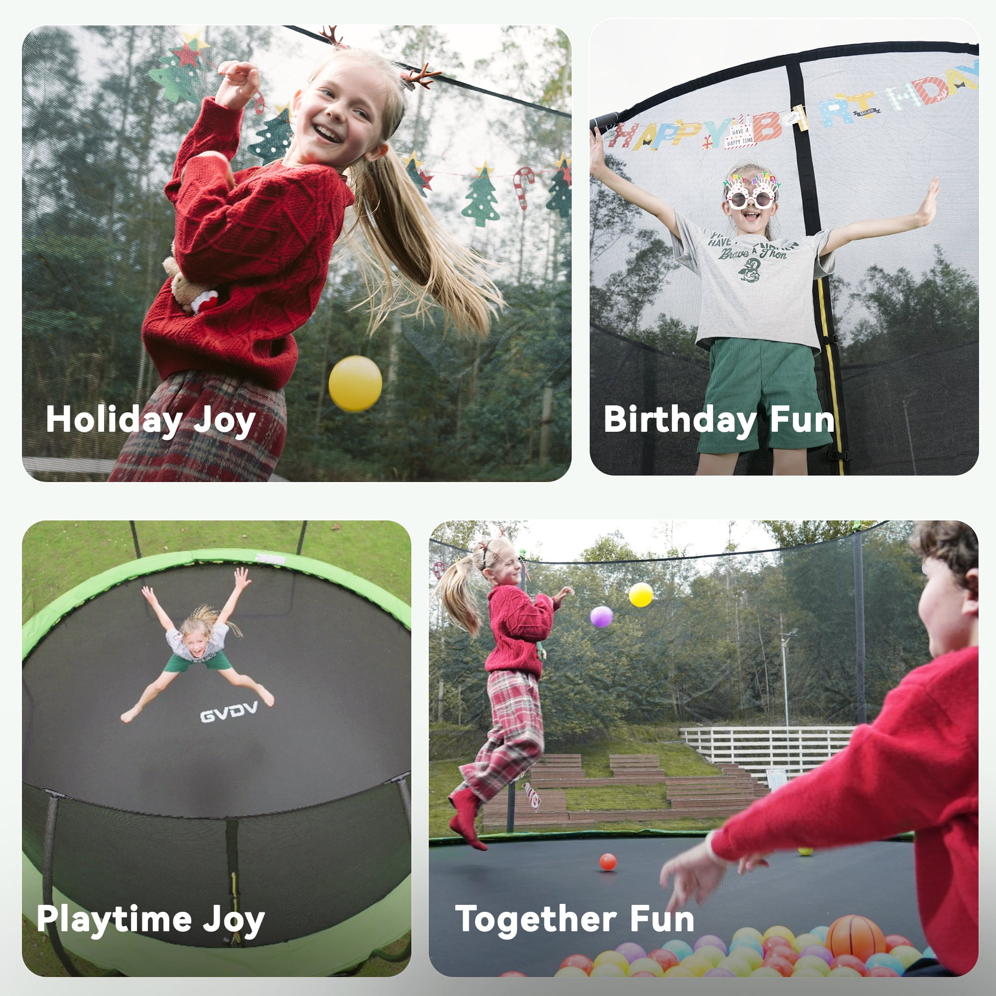GVDV Outdoor Trampoline, 10' Backyard Recreational Pumpkin Trampoline for Kids with Enclosure