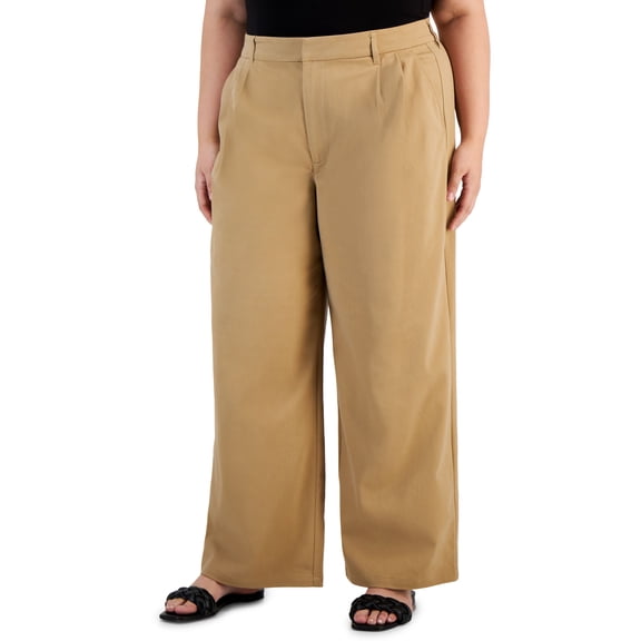 Trendy Plus Size Wide-Leg Pleated-Waist Pants Tan 18W