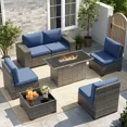 thumbnail image 4 of UDPATIO Patio Furniture Set with Fire Pit Table, Outdoor Patio Sofa Set With Wide Armrest, All-Weather Wicker Rattan Guest Set With Cushion And Glass Table And Waterproof Cover, Grey&Navy Blue, 4 of 6
