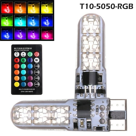 

miuline 2Pcs T10 5050 Remote Control Car Led Bulb 6 Smd Multicolor Side Light Bulbs