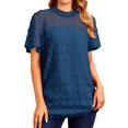 thumbnail image 3 of ZXSXSY Women Crochet Dots Cutout Short Sleeves Mock Neck Blouse Top, 3 of 7
