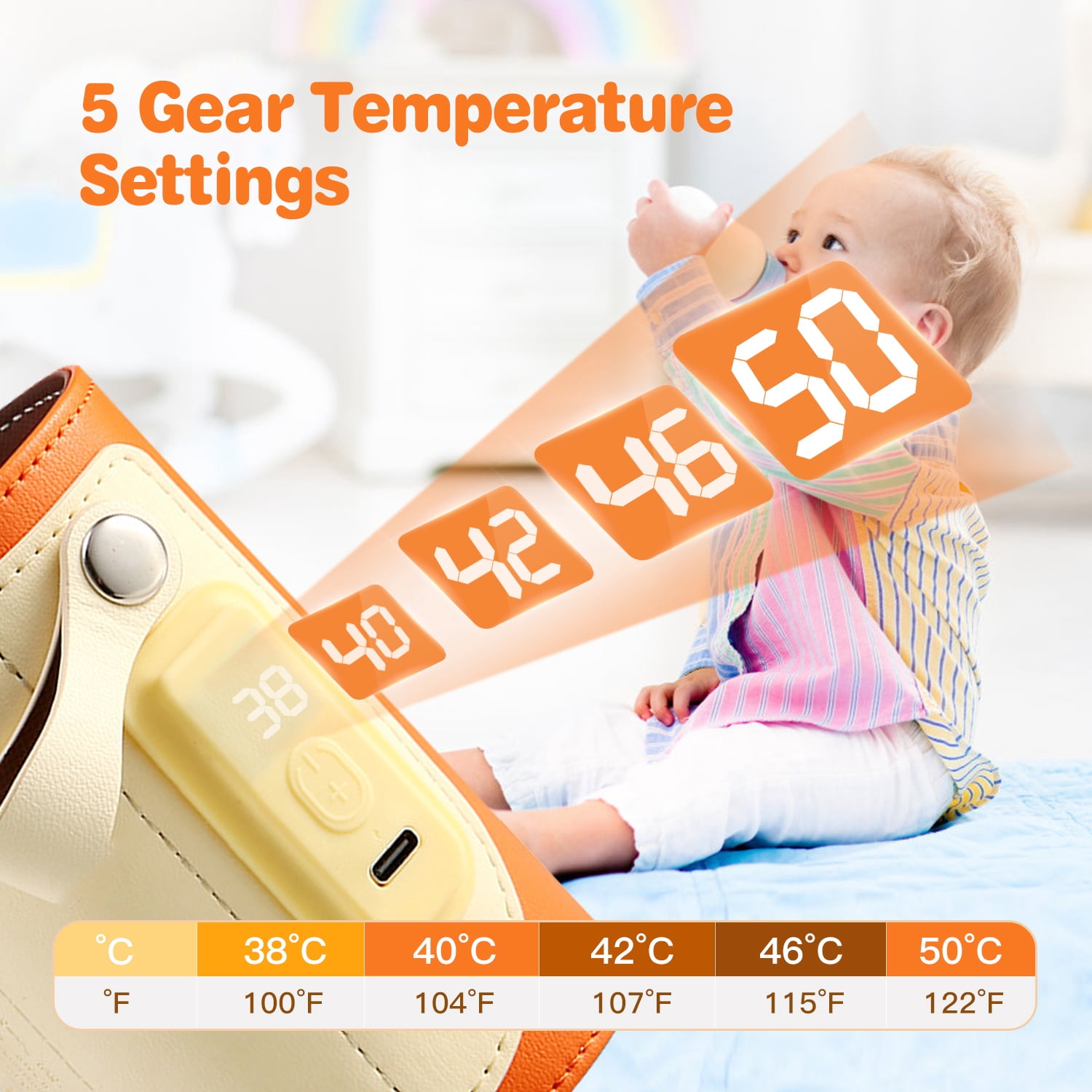 Portable Toddler Milk Warmer 5 Temperature Adjustable TeqHome Handhold Bottle Warmer with Fast Charge Adapter for Outdoor Car Travel