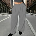 thumbnail image 6 of Horkkom Dress Pants Women Trendy Elastic Waist Wide Leg Pants Loose Solid Color Casual Pants with Pockets Pleated L, 6 of 7