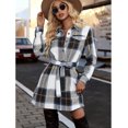 thumbnail image 3 of Women's Fall Mini Dresses Button Down Long Sleeve Plaid Belted Casual Short A Line Shirt Dress 2025, 3 of 7