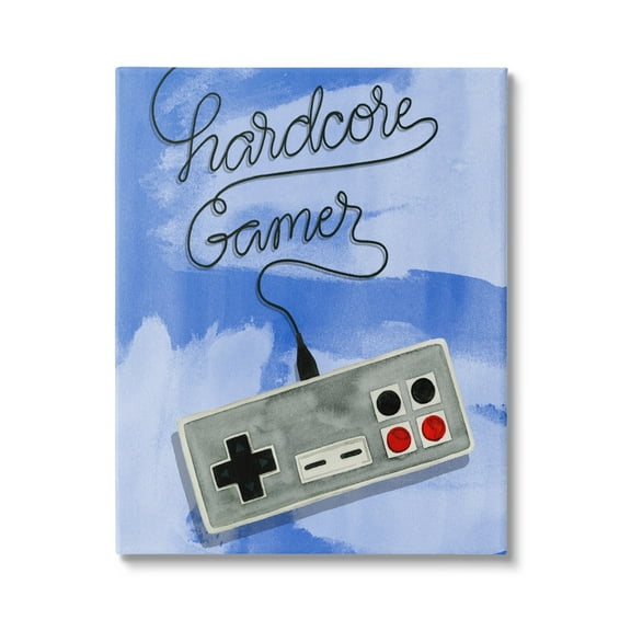 Stupell Industries Hardcore Gamer Blue Controller Art for Kids Painting Gallery Wrapped Canvas Print Wall Art