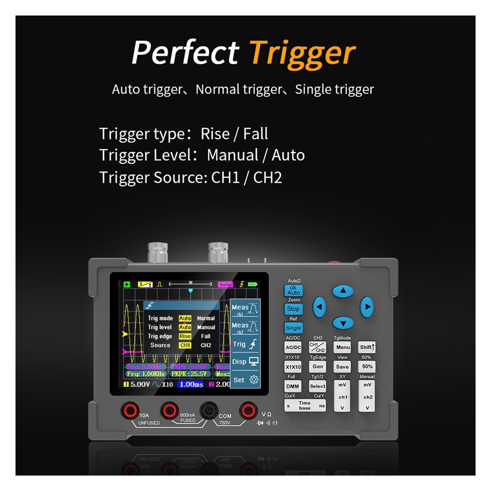 3in1 Digital Oscilloscope Multimeter Signal Generator Dual Channel 120Mhz Bandwidth 250MSa/s Sampling Rate Handheld Oscilloscope ,Professional Designed