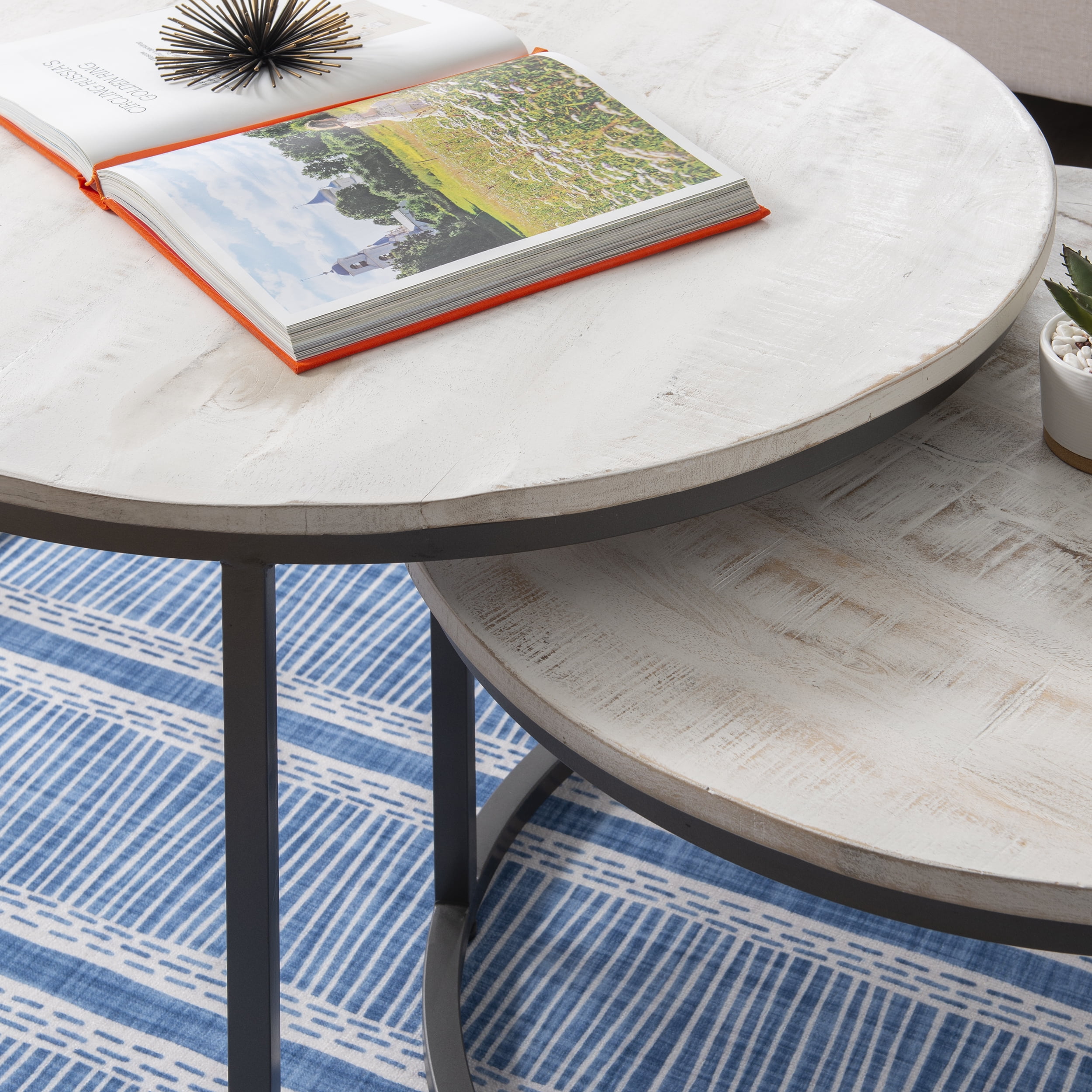 Darden Bohemian Nesting Coffee Tables, Set of 2, Dark Gray Base with White Wood Top
